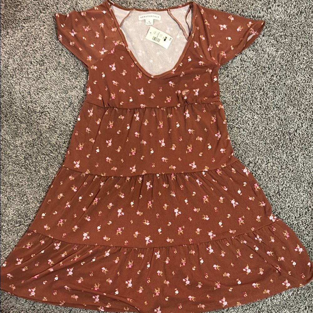 Aeropostale Brown Flutter Sleeve V-Neck Maxi Dress